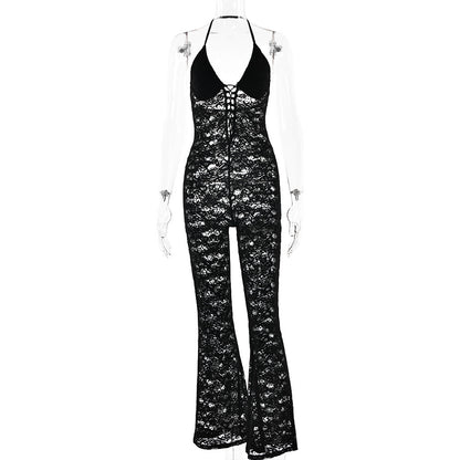 See Through Halter Back Jumpsuit