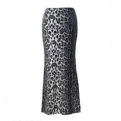 Leopard Print Sequin Stretch Skirt
