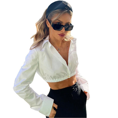 Cropped Navel Long Sleeve Shirt