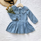 Girl's Denim Dress with Lotus Collar