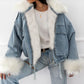 Stone Washed Denim Jacket w/ Integrated Fur