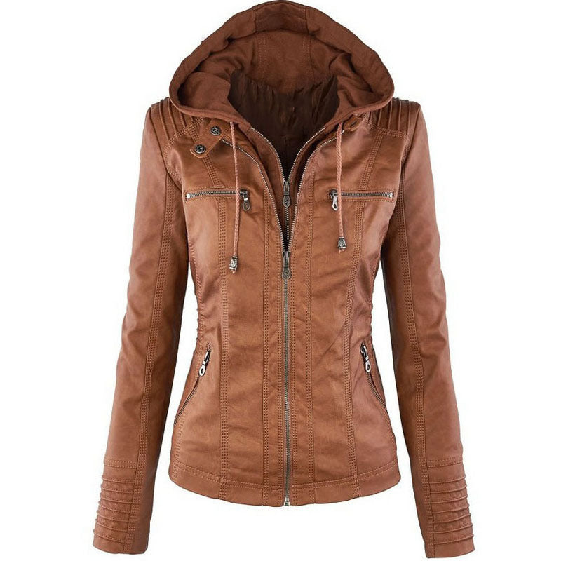 Leather/PU Detachable Hooded Jacket