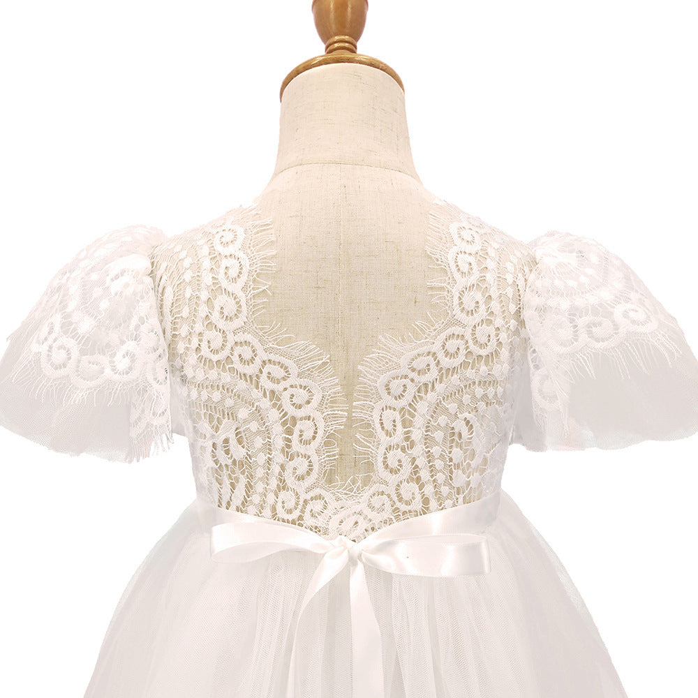 Girl's Flying Sleeve White Dress