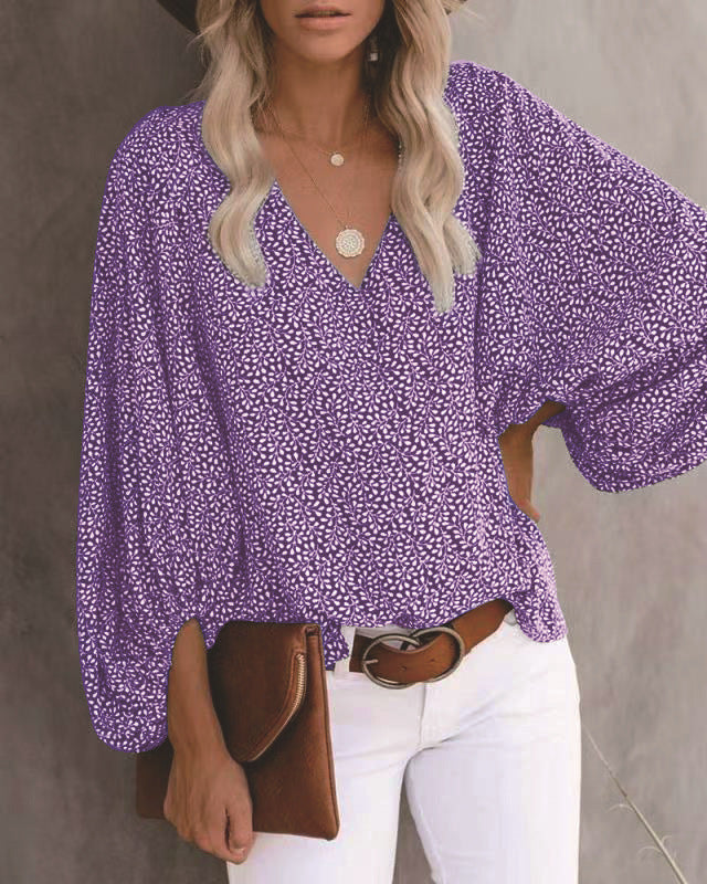 Printed Balloon Sleeve Blouse