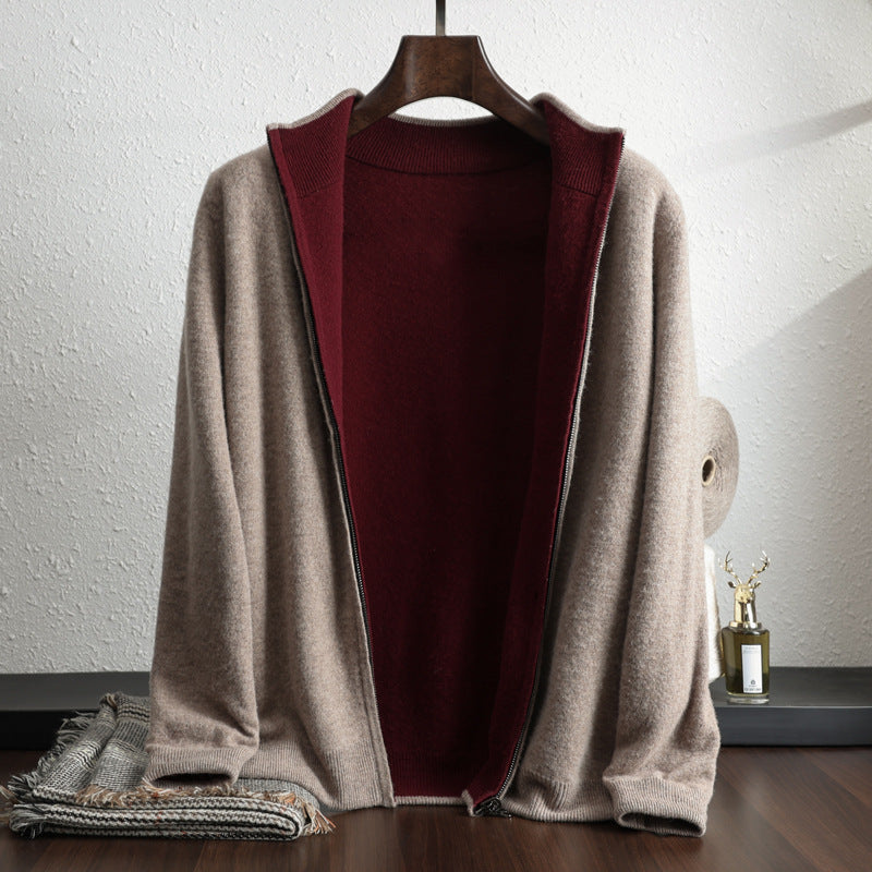 Wool Knit Long Sleeve Zipper Cardigan For Men