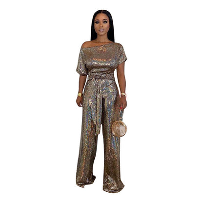 Ladies Off-the-shoulder Sequined Jumpsuit