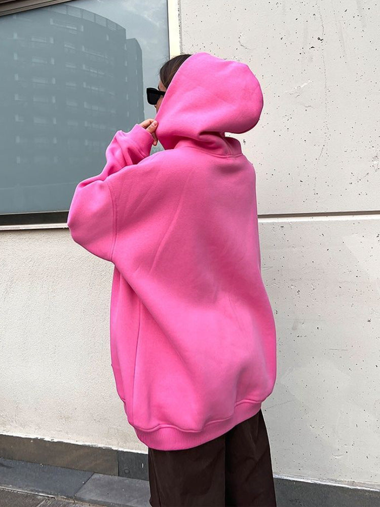 Street Style Polar Fleece Loose Pockets Hoodie For Women