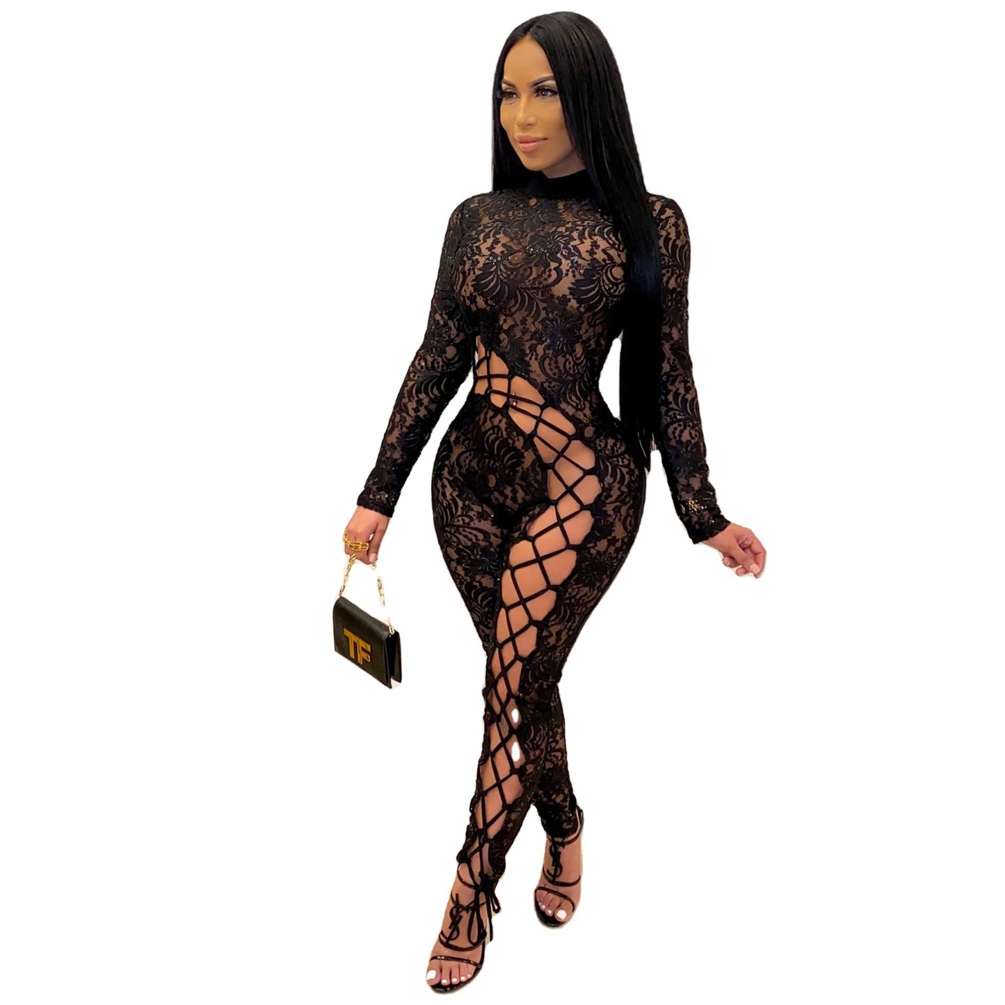 Skinny Lace Stitching Jumpsuit