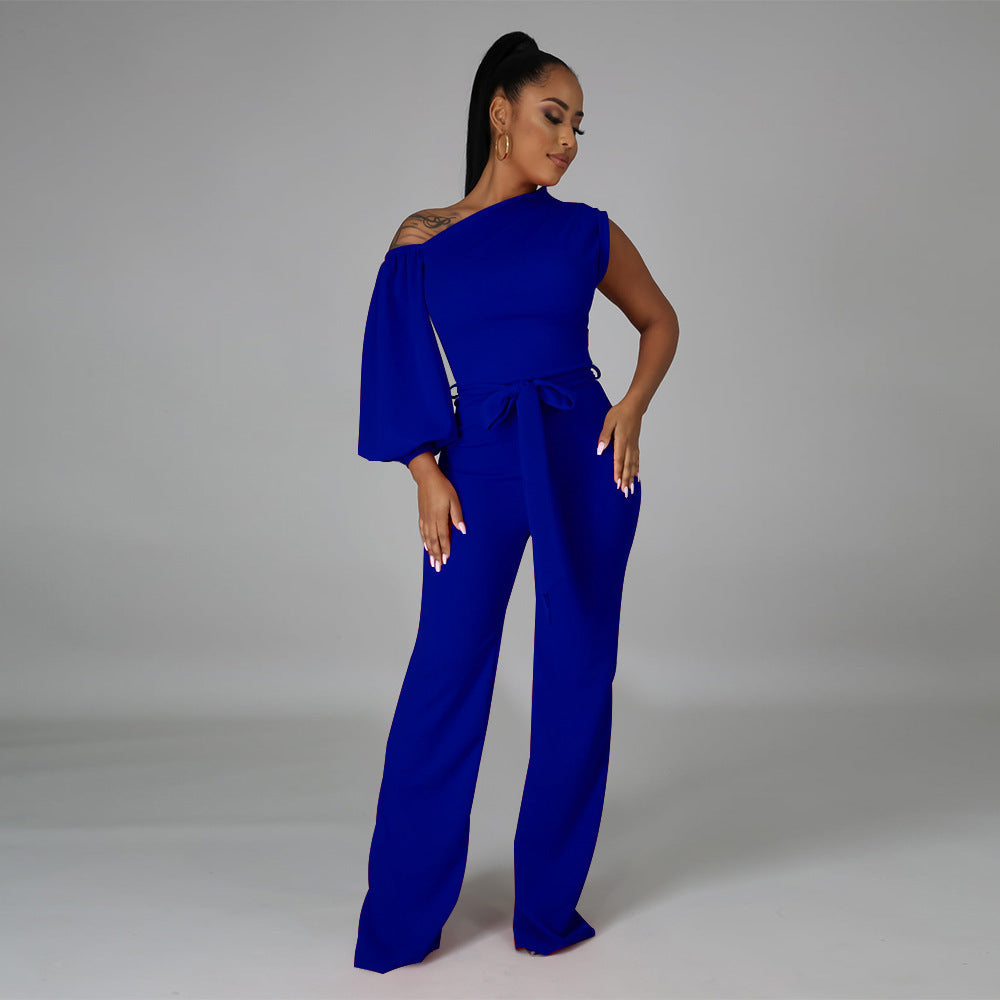 One Shoulder Bell Bottoms Jumpsuit