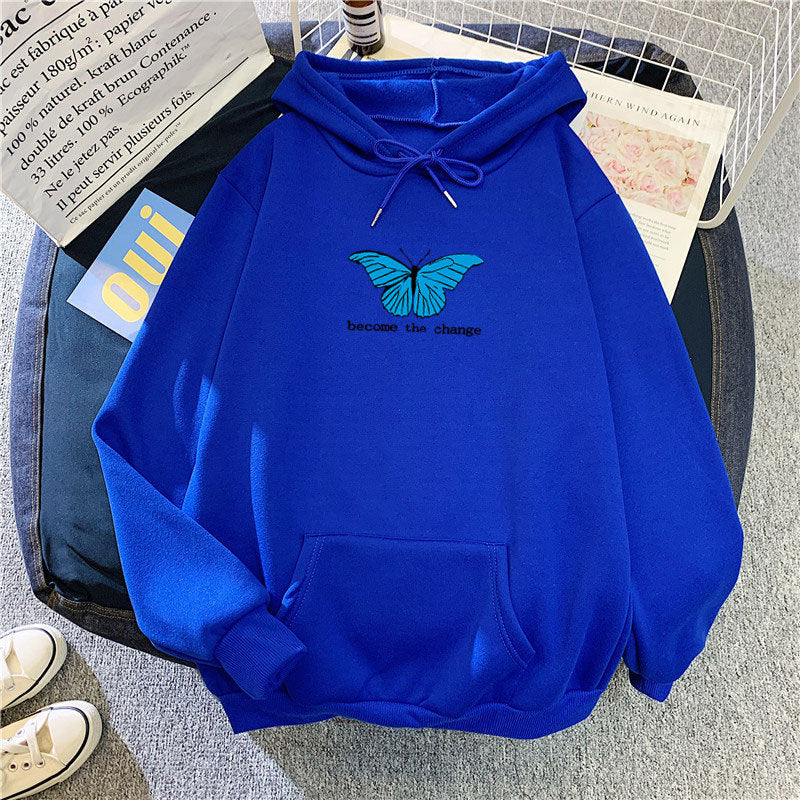 Single Butterfly Autumn And Winter Loose Hoodie For Women