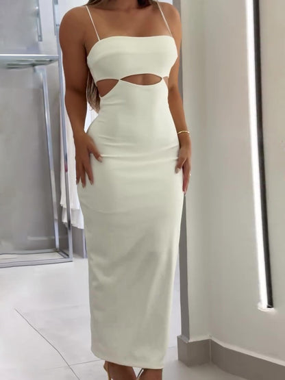 All White Cutout Suspender Dress | Ajanka Inc.