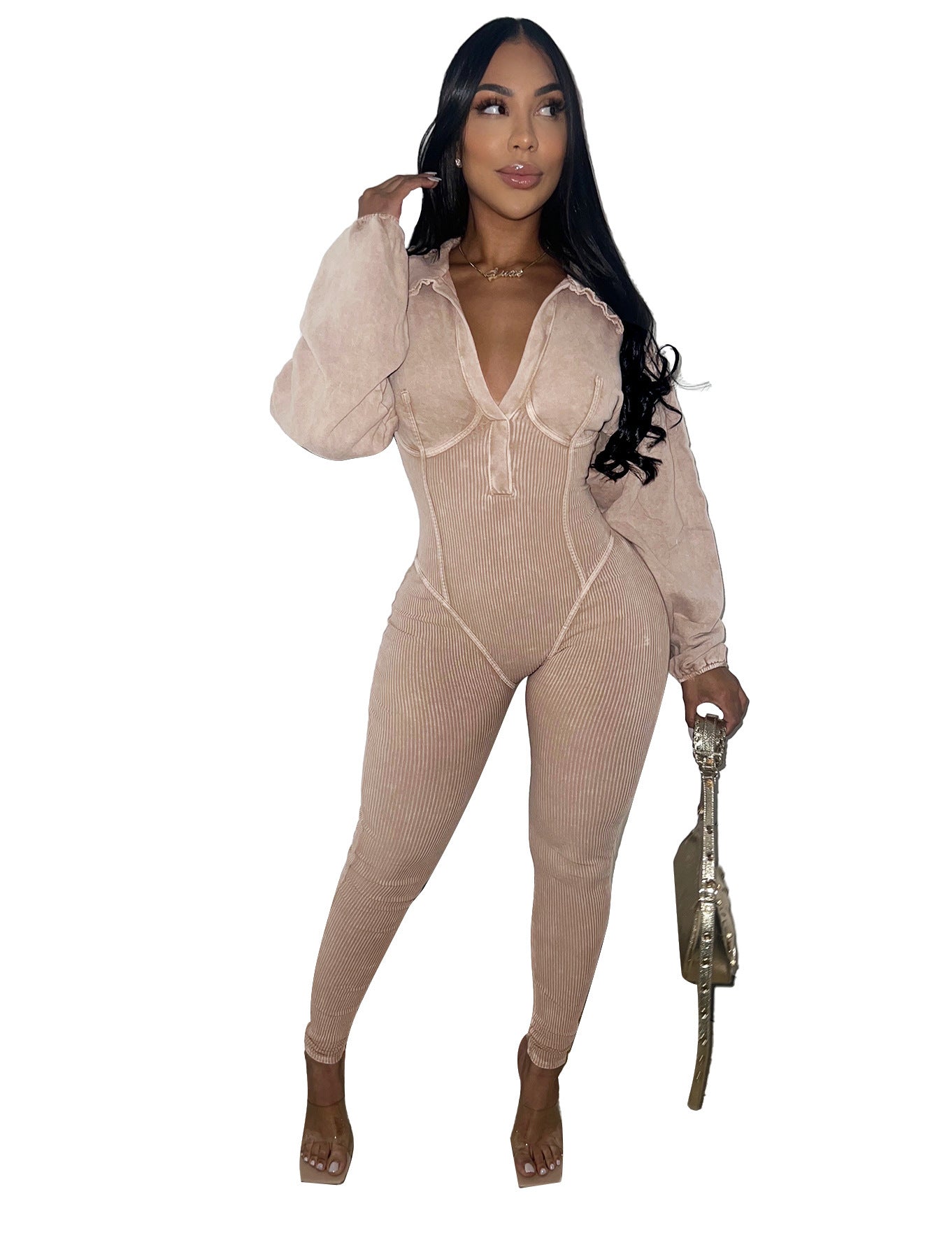 Women's Distressed  V Tight  Jumpsuit