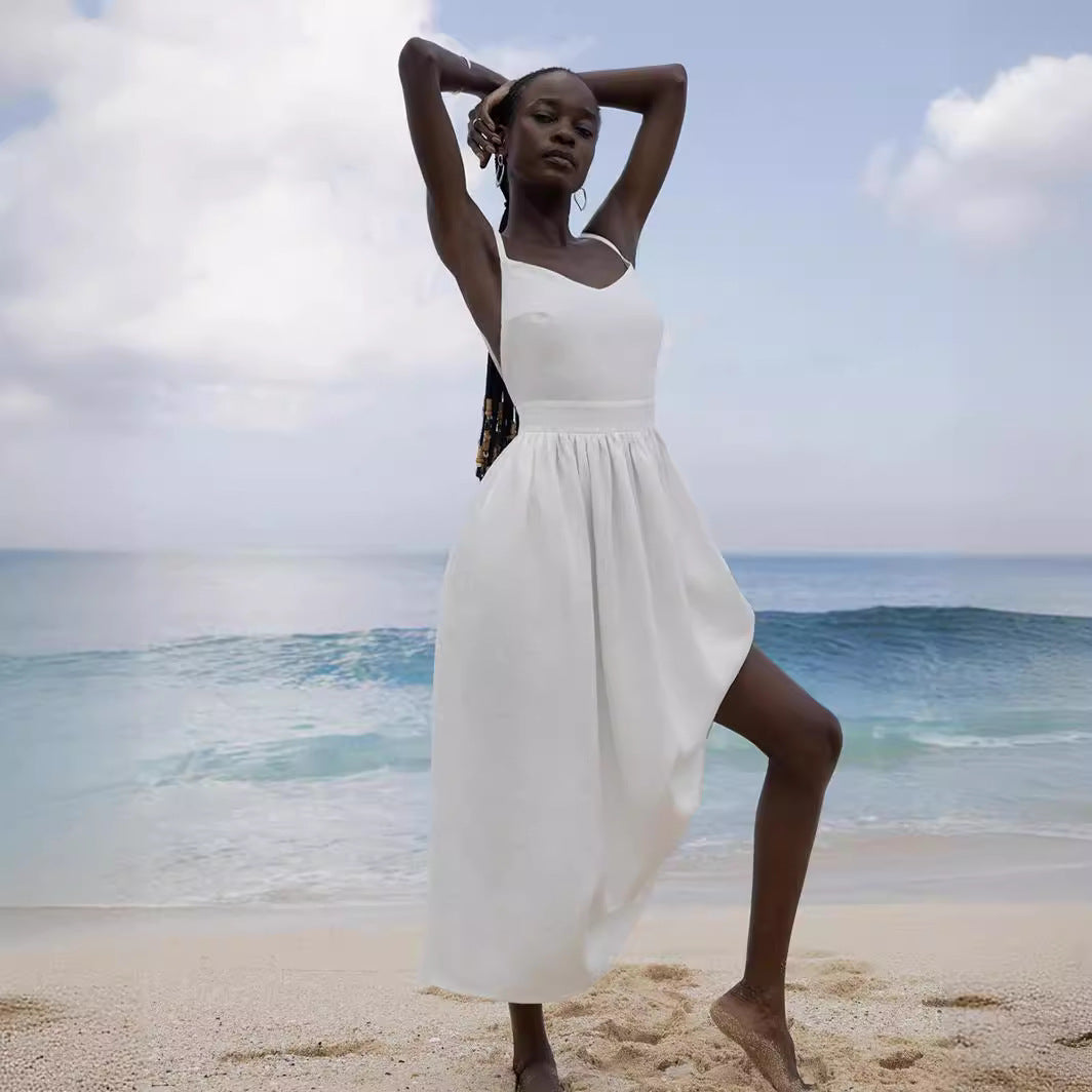Cotton Backless Spaghetti Strap Dress