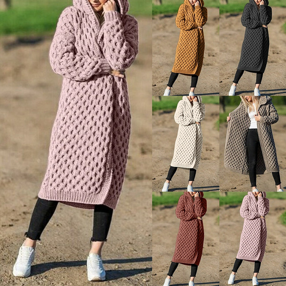 Winter Thick Warm Hooded Knitted Cardigan For Women