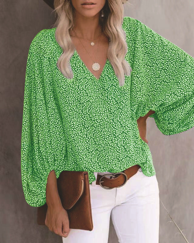 Printed Balloon Sleeve Blouse