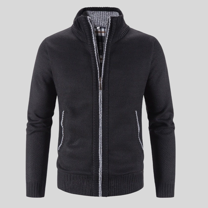 Solid Color Stand Collar Jacket Cardigan For Men