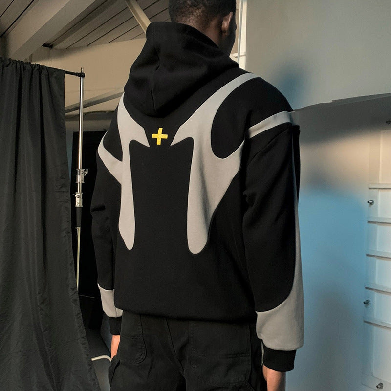 Pattern Stitching Trendy Zipper Hoodie For Men