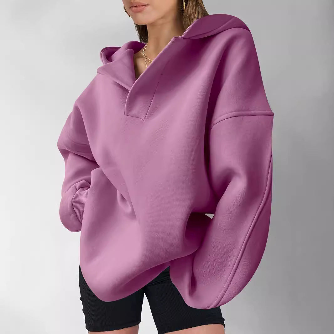 Solid Color Long Sleeve Loose Hoodie For Women