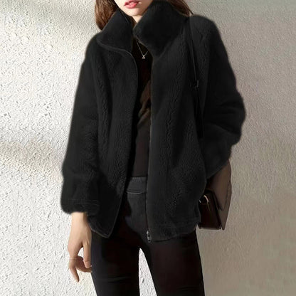 Double Faced Fleece High Neck Cardigan For Women