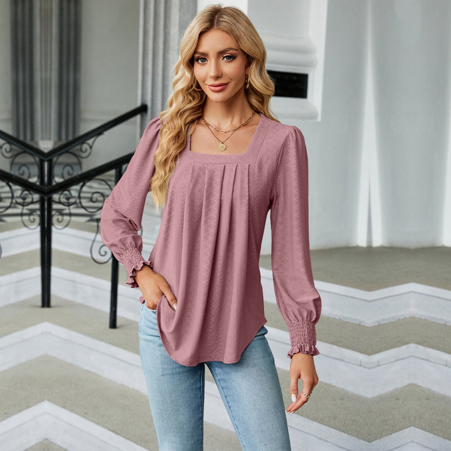 Jacquard Pleated Tops