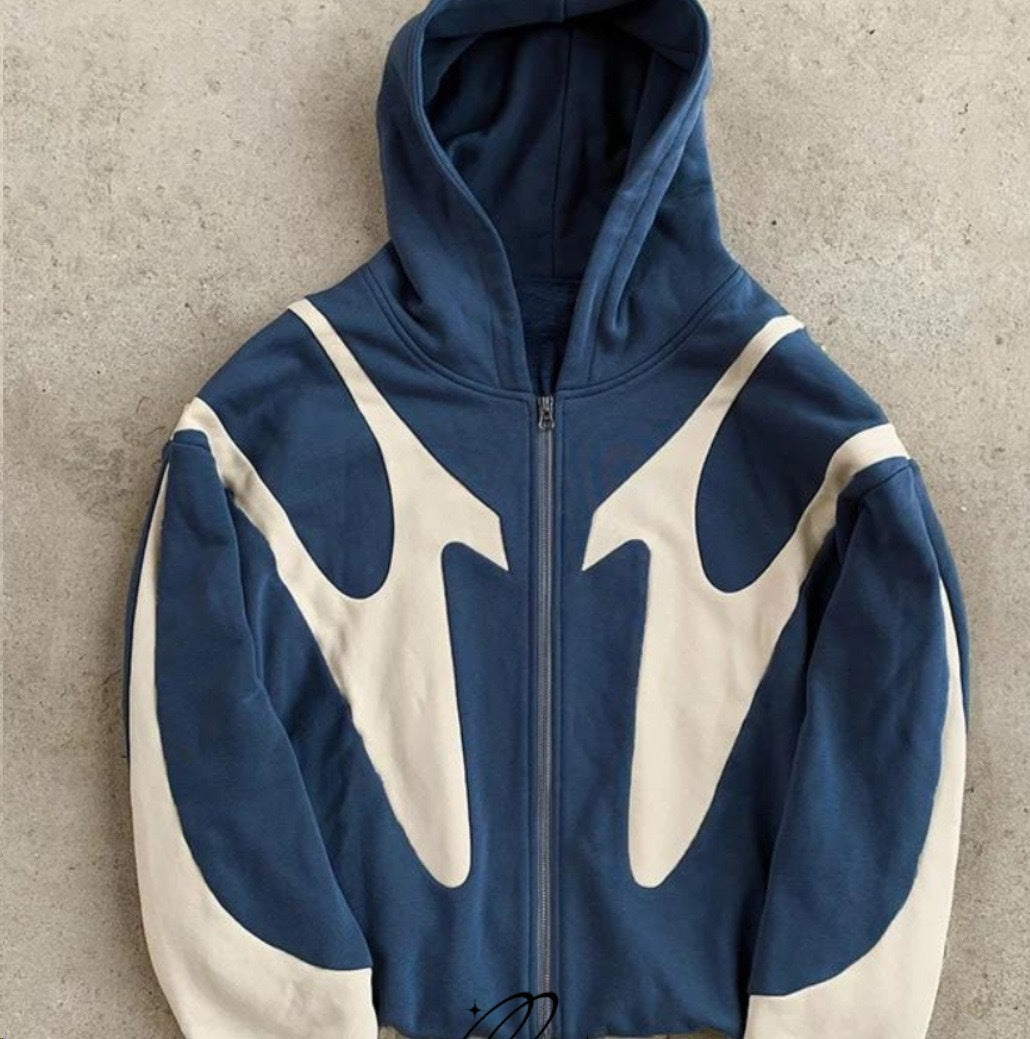 Pattern Stitching Trendy Zipper Hoodie For Men