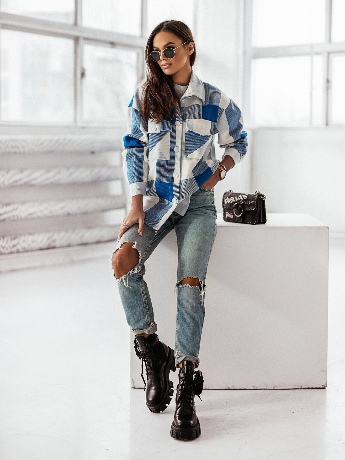 Women's Brushed Woolen Plaid Coat