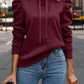 Lapel Hooded Solid Color Long-Sleeved Hoodie For Women