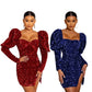 Women's Sequin Bubble Sleeve Dress
