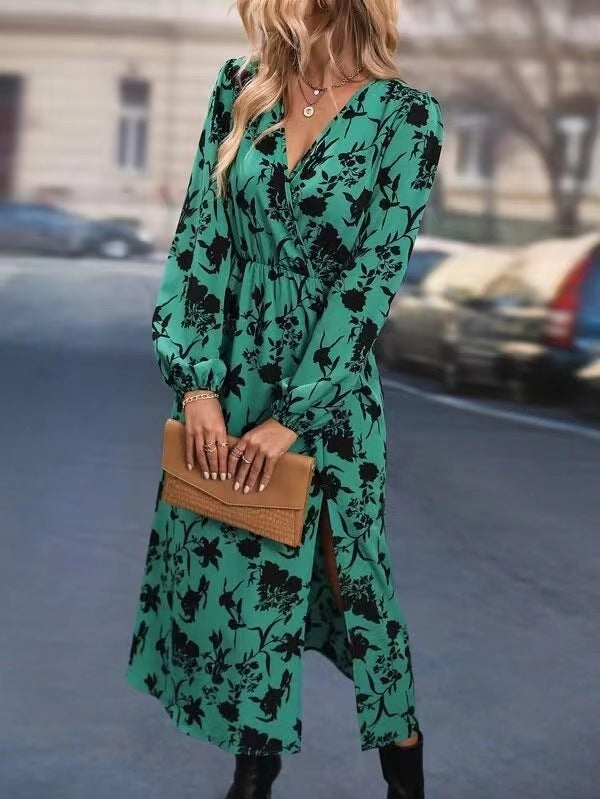 Printed V-neck Dress