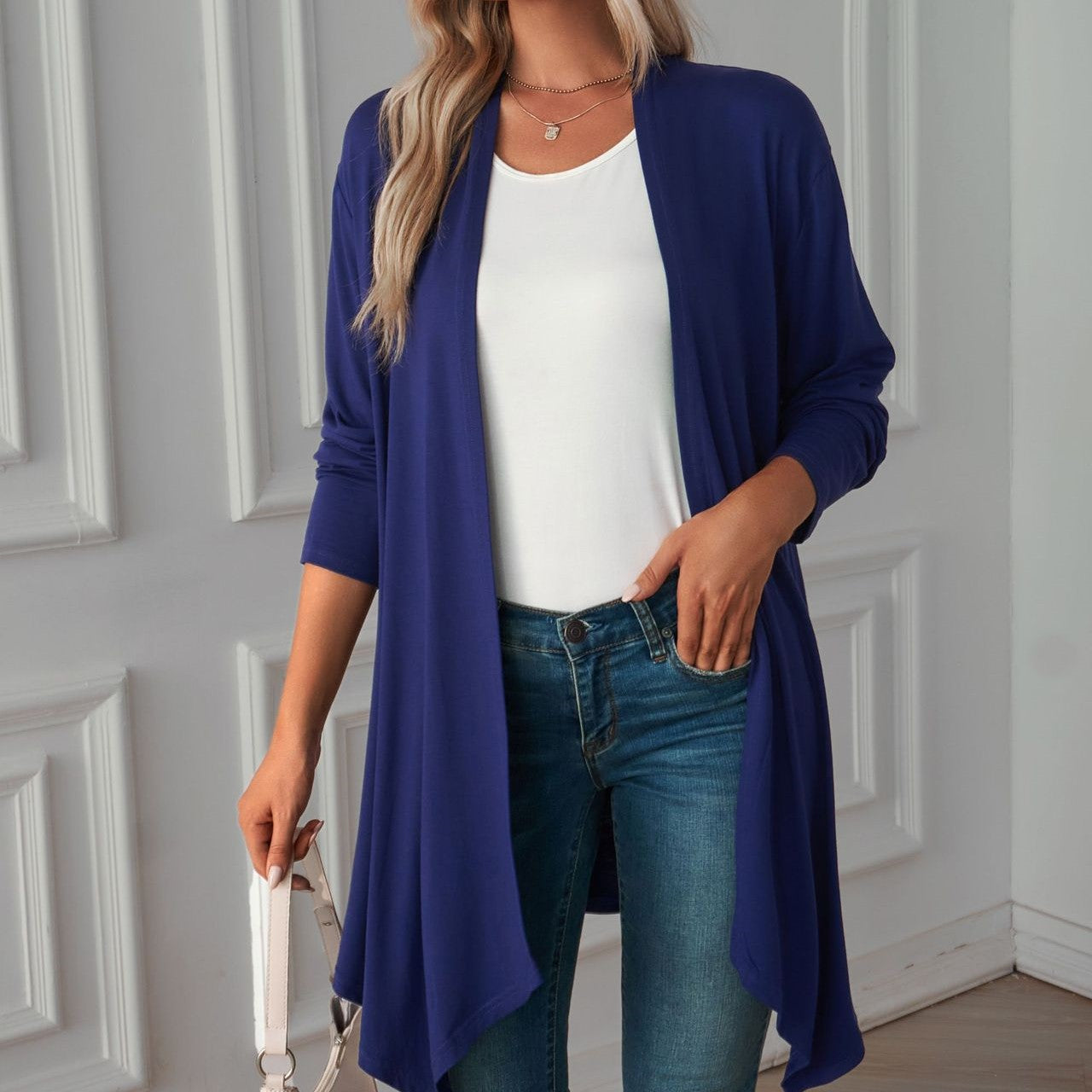 Solid Color Long Sleeved Cardigan For Women