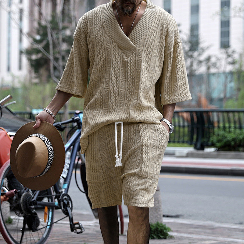Men's  Jacquard Knitwear Shorts Set