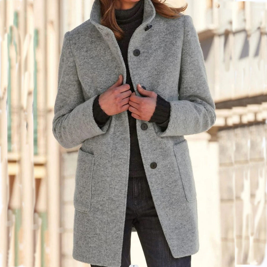 Standing Collar Woolen Coat