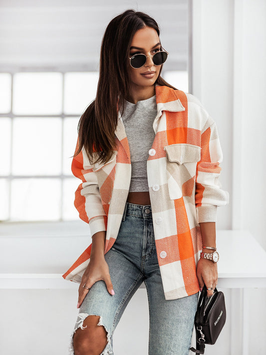 Women's Brushed Woolen Plaid Coat