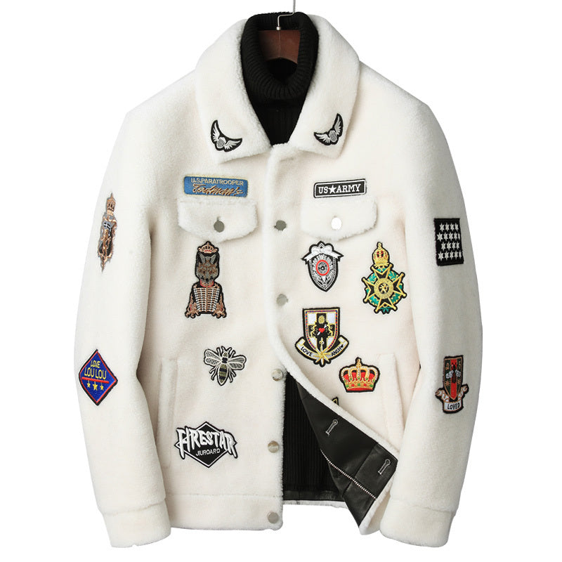 Men's White Grain Lamb Fur Jacket