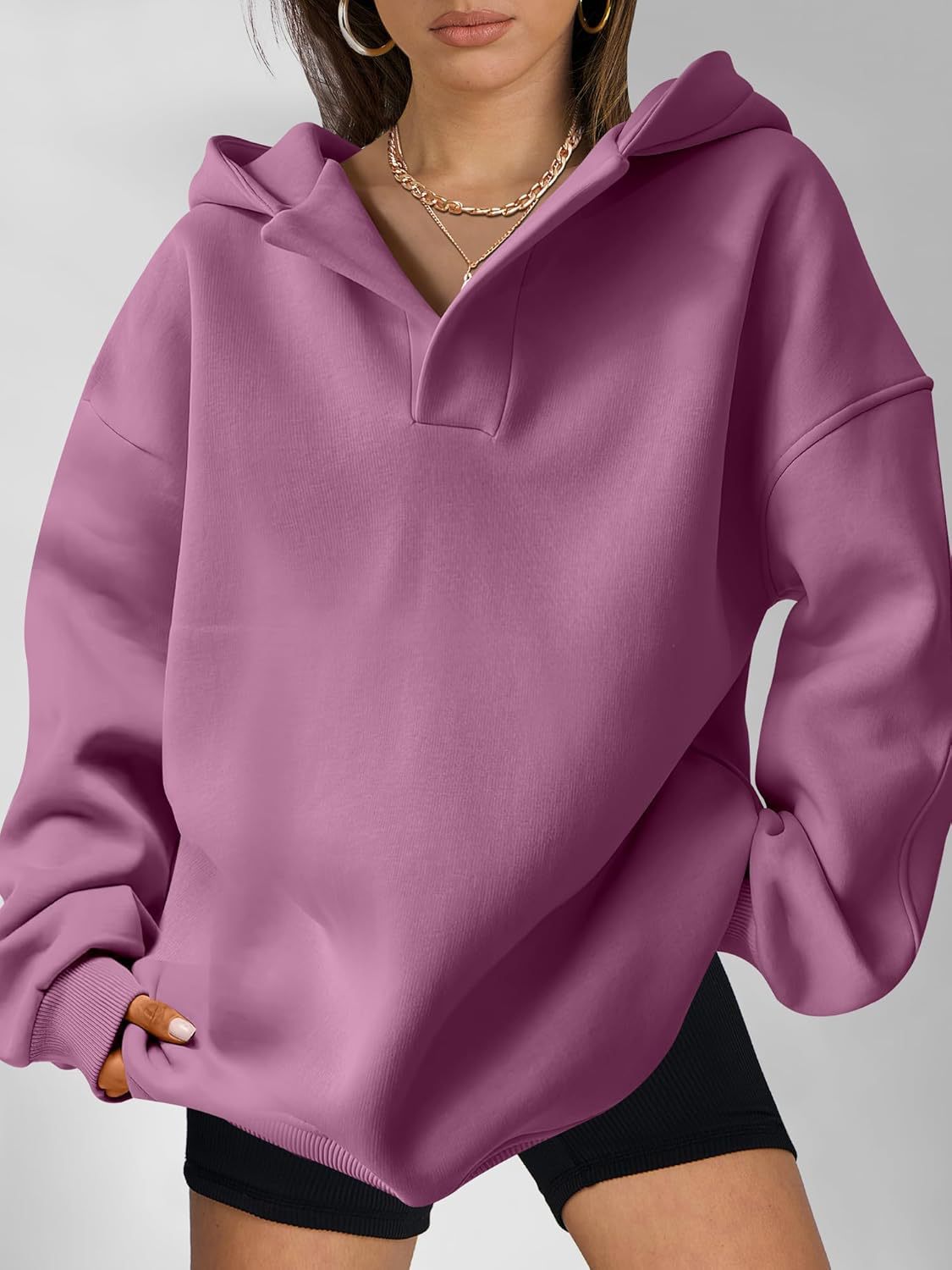 Solid Color Long Sleeve Loose Hoodie For Women