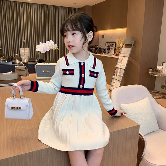 Girls' Preppy Knitted Dress