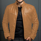 Stand Collar Motorcycle Leather Jacket For Men