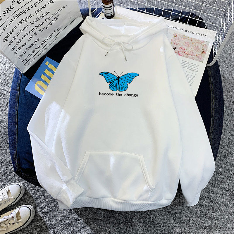 Single Butterfly Autumn And Winter Loose Hoodie For Women