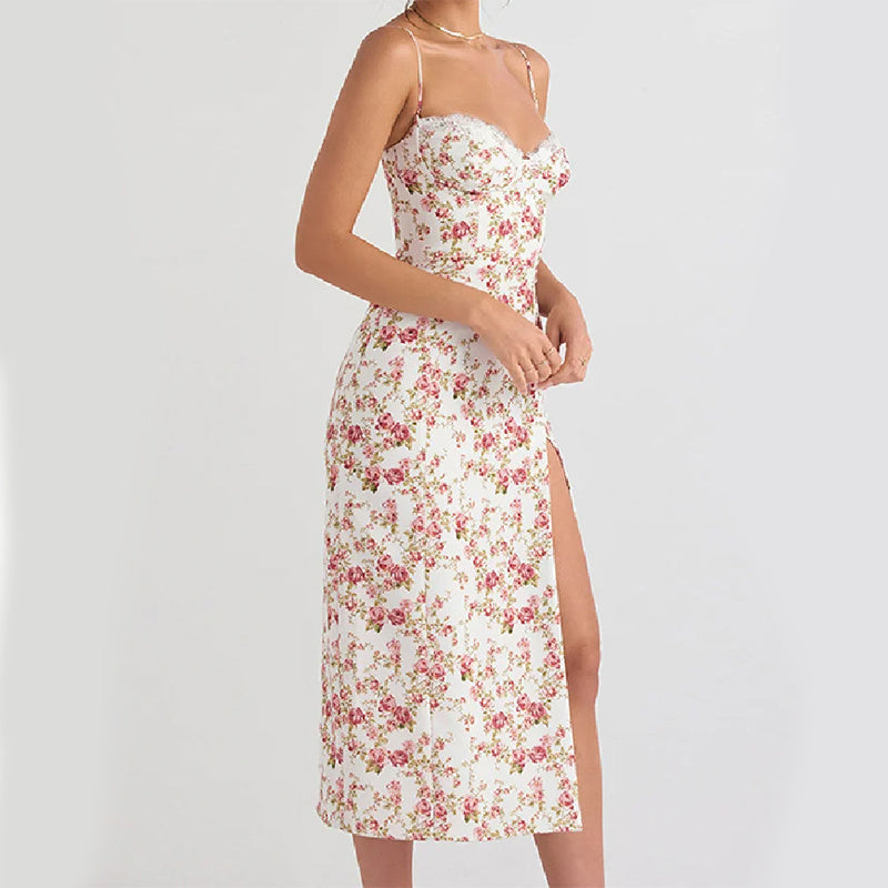 Lace Floral Mid Calf Dress