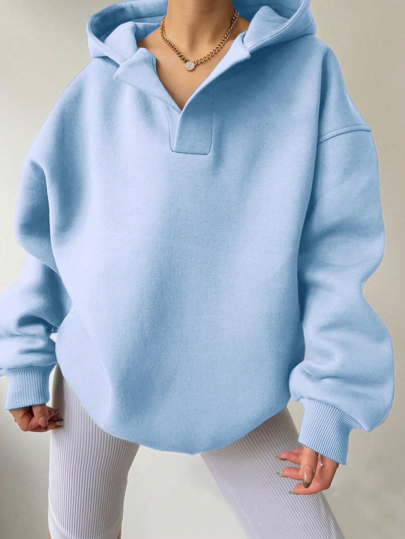 Solid Color Long Sleeve Loose Hoodie For Women