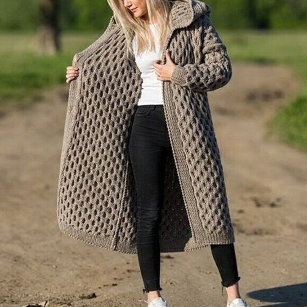 Winter Thick Warm Hooded Knitted Cardigan For Women