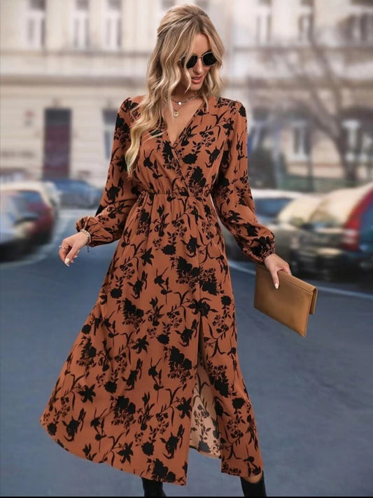 Printed V-neck Dress