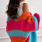 Contrast Color Patchwork Knitted Cardigan For Women