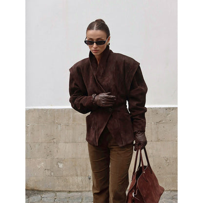 Suede Lapel Waist Tight Slim-Fitting Jacket