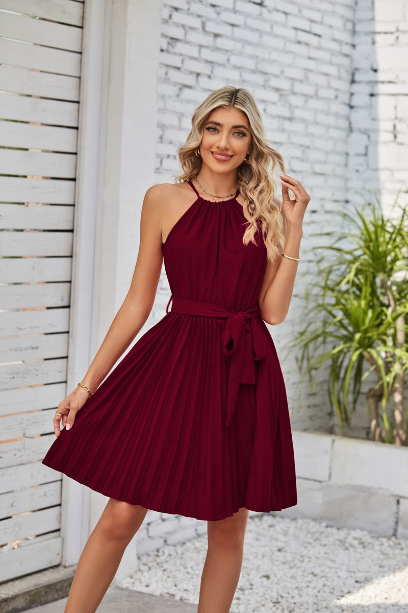 Ladies Pleated Halter Dress