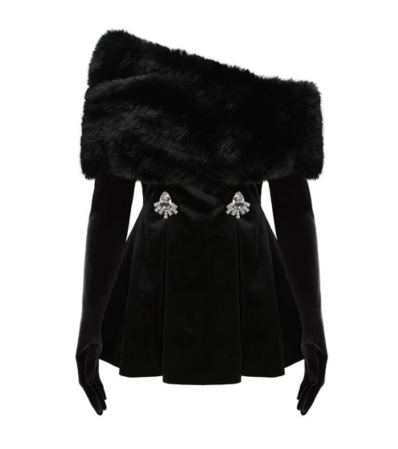 Women's Off-the-shoulder Plush Dress