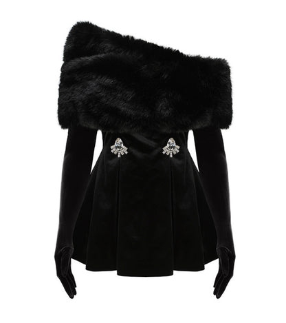 Women's Off-the-shoulder Plush Dress