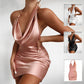 Satin Cold Neck Mini Dress