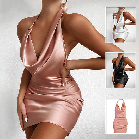 Satin Cold Neck Mini Dress