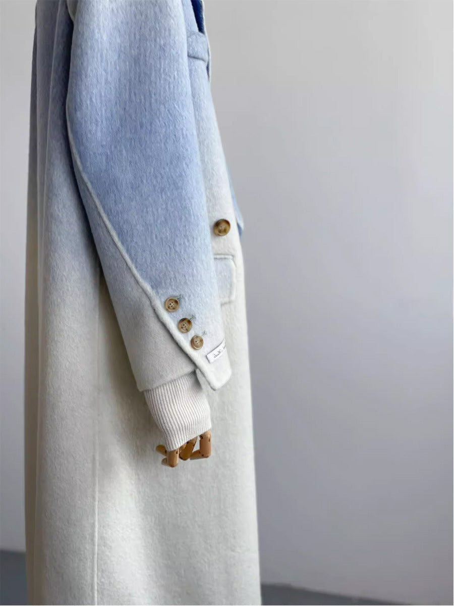 Women's Wool Coat (Blue Gradient White)